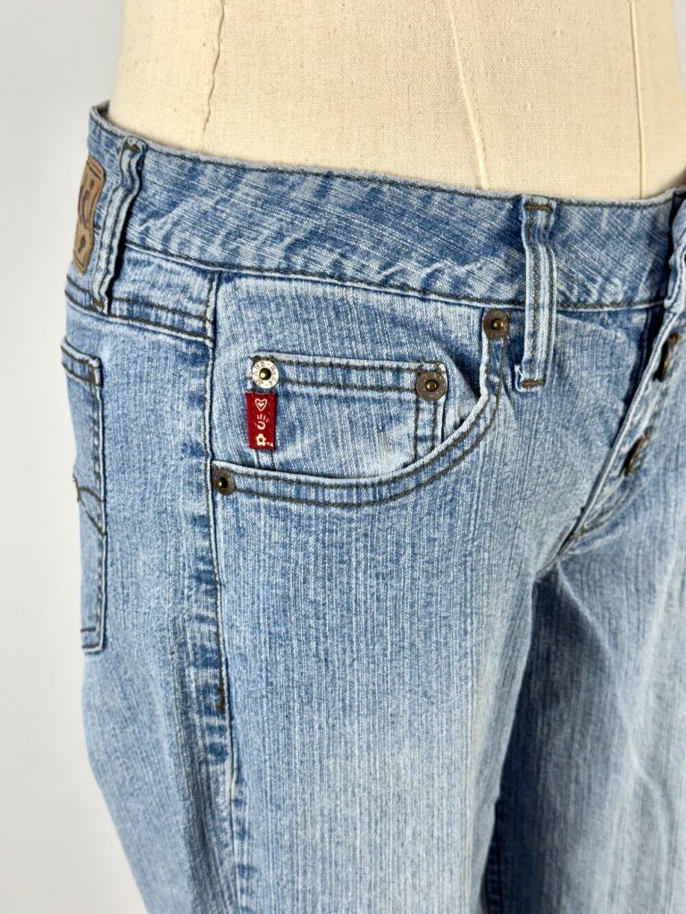 Vtg Y2K Mudd Low Rise Bell Bottom Flare Jeans Button Fly Light Wash Hip Hugger - Picture 3 of 8